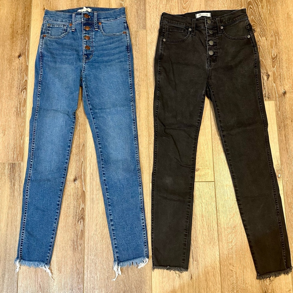 BUNDLE of 2 Madewell 10” High Rise Skinny Ankle Jean Medium + Black Wash Size 25